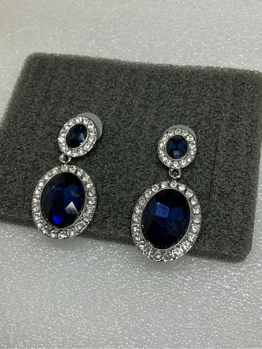 Monet Silver Tone Sapphire Dangle Drop Earrings – Elegant Statement Design